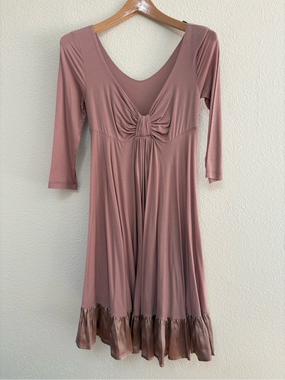 Twin-Set Dusty Rose Knot-Front Long Sleeve Midi Dress